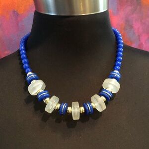 Vintage Royal Blue & Frosted Lucite Necklace